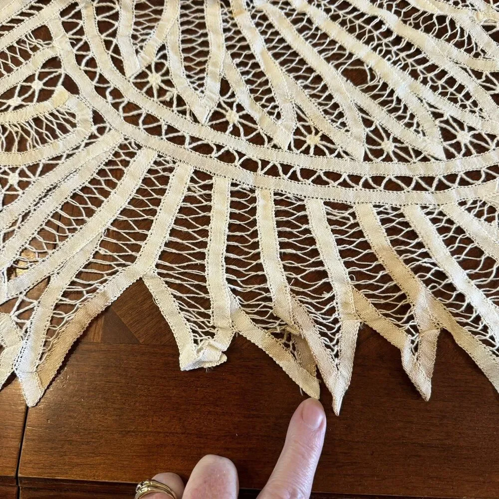 Antique TableCloth Battenburg Lace Handmade 44” Square With Hand Stitches Cotton